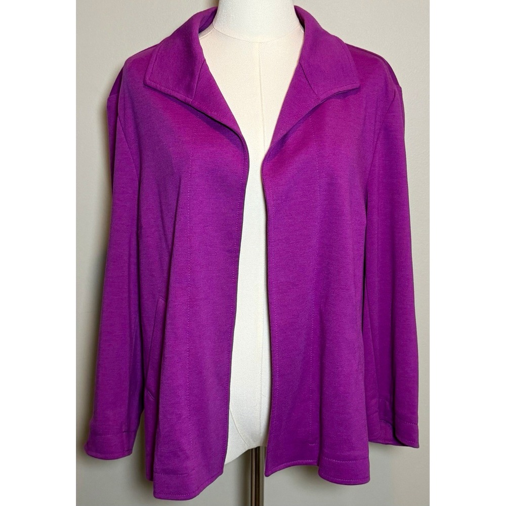 Evan-Picone Purple Open Front Stretch Jacket Women's Size 16 Long Sleeve Perfect